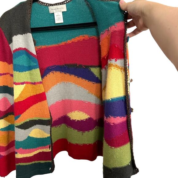 Vtg Susan Bristol Silk Angora Cardigan L Patchwork Colorful Granny Core Wool - Picture 12 of 16